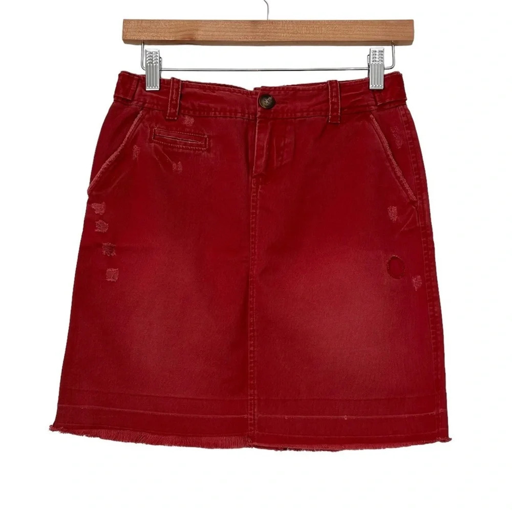 Old Navy Skirt Sz 0 Red Brick Y2K Distressed Mini Pockets Frayed Hem 90s Grunge